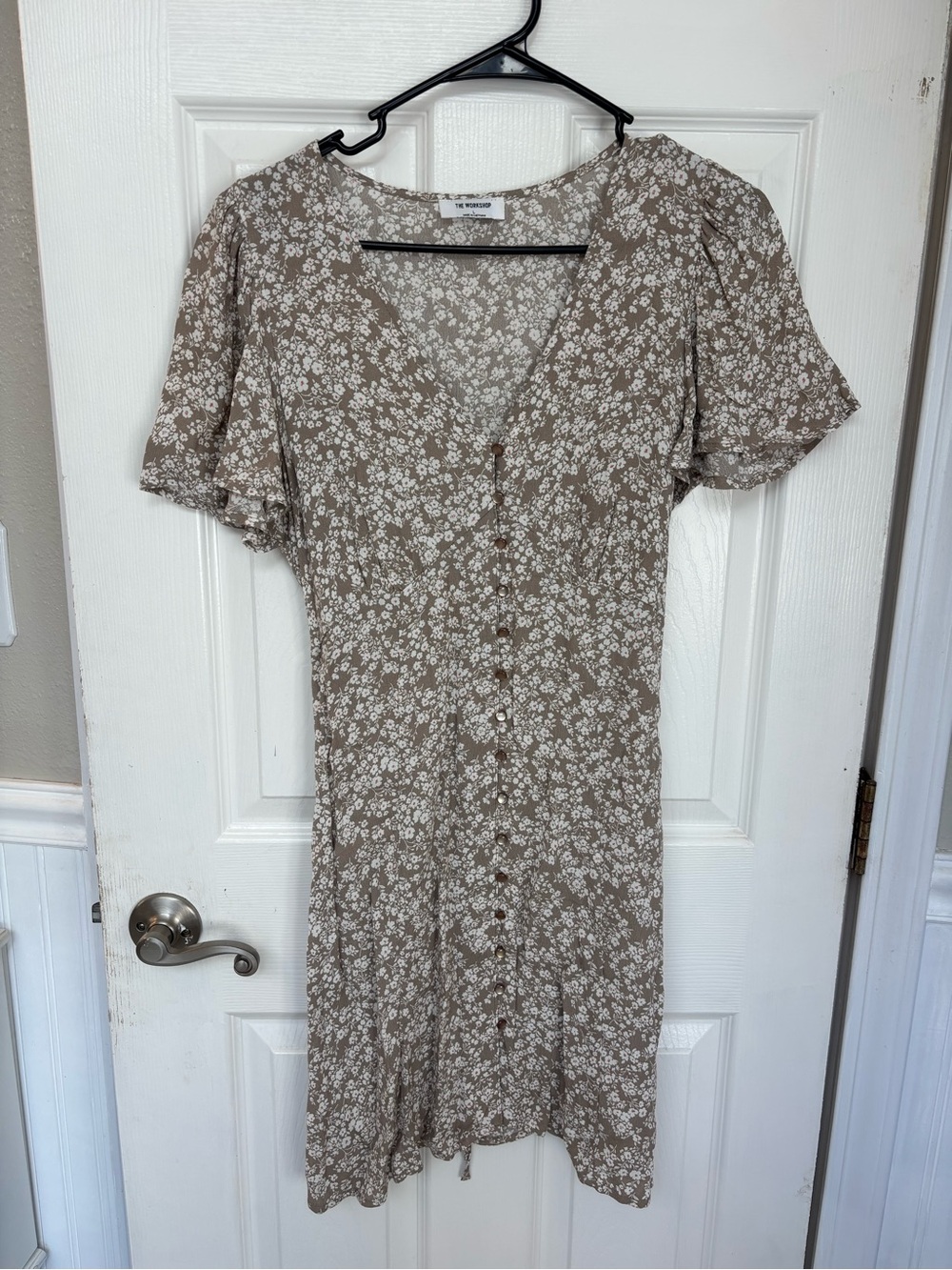 Workshop Republic Clothing Taupe Floral Button-Front Midi Dress